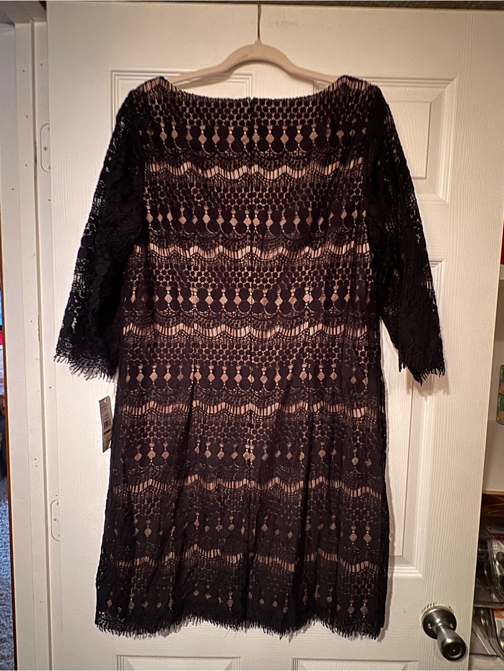 Jessica Howard Sz 16 W Black Lace Overlay Dress with Nude Lining - Picture 9 of 13